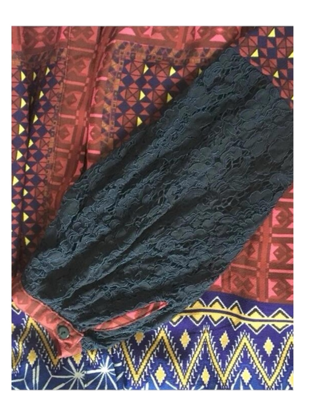Desigual 𑁍 Mona Fucsias Boho Lace Sleeve Printed Button Down Shirt 𑁍 Blue Pink - Picture 12 of 16
